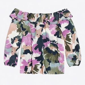 J.Crew Floral Printed Convertible Ruffle Blouse M